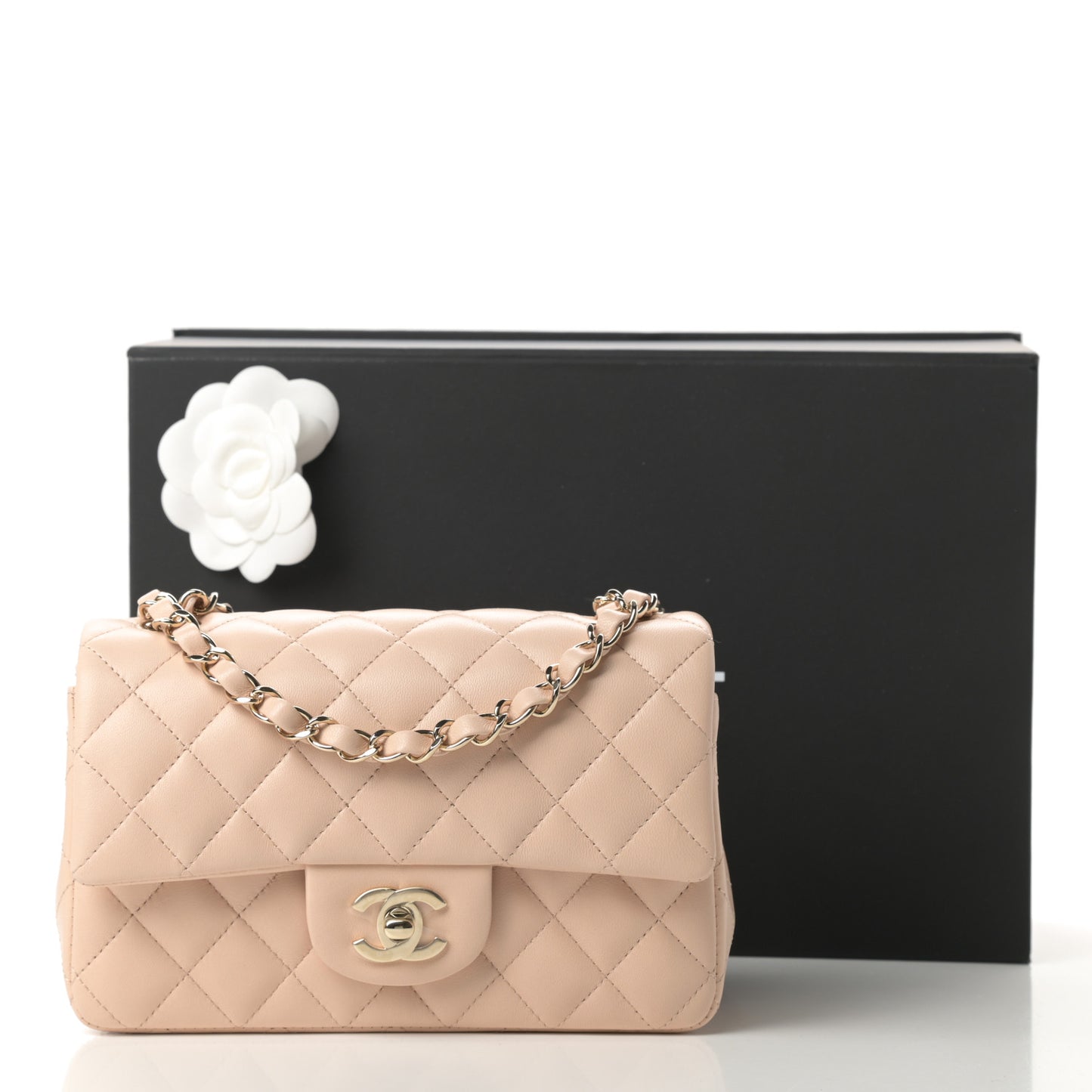 Lambskin Quilted Mini Rectangular Flap Beige