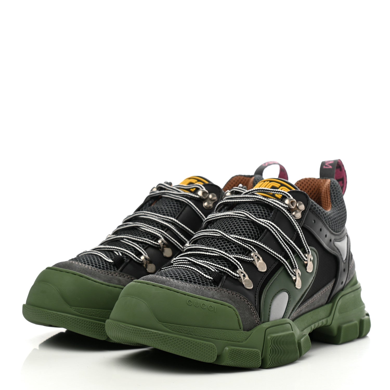 Gucci X SEGA Mesh Suede Calfskin Mens Flashtrek Sneakers 8 Loess Black Olive Green 3 of 8
