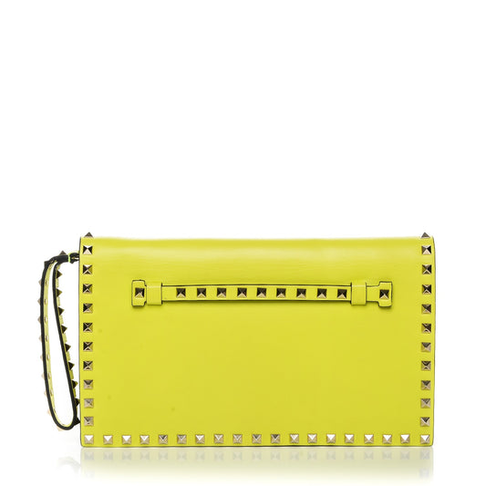 Nappa Rockstud Wristlet Clutch Yellow Fluo