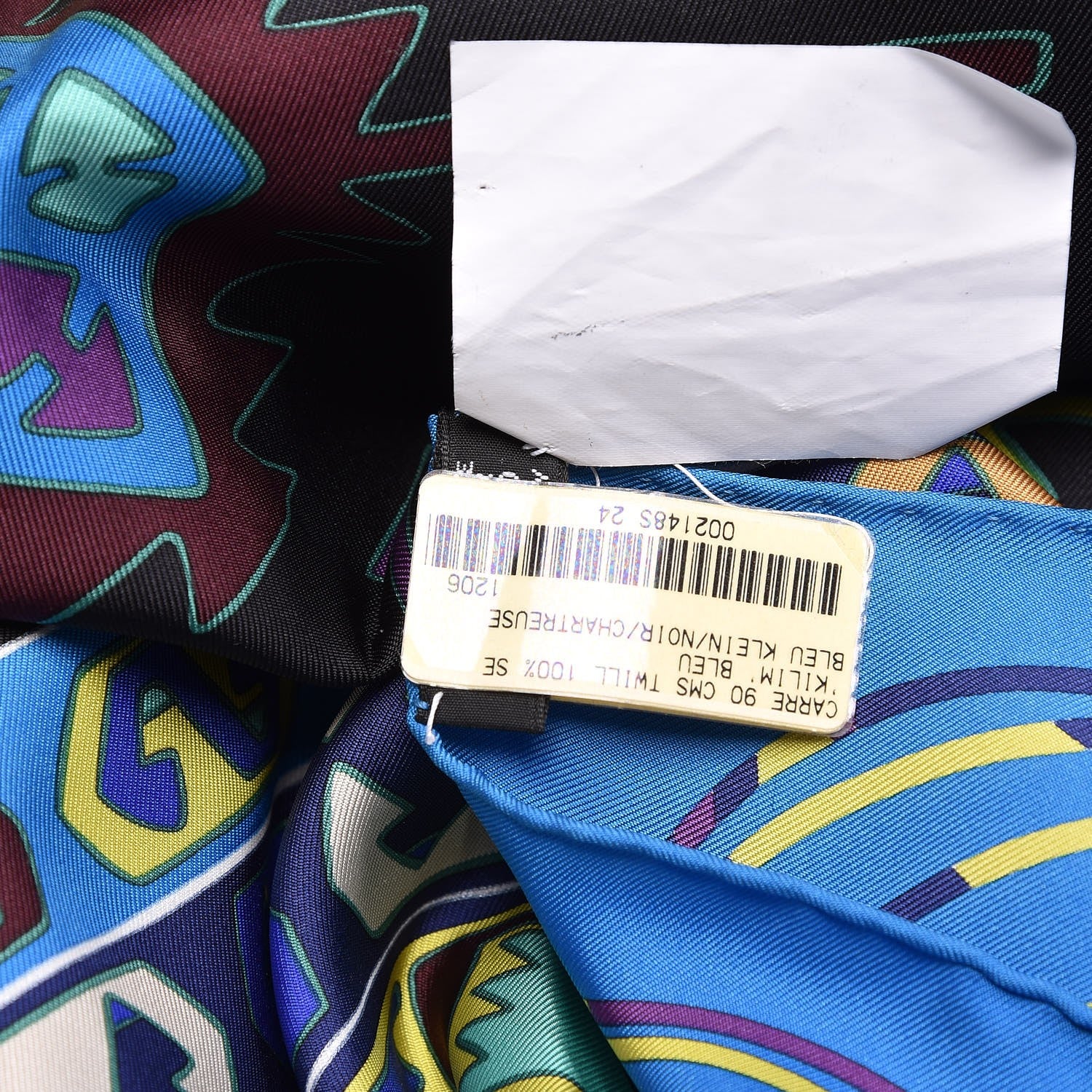 Hermes Silk Kilim Scarf 90 Bleu Klein Noir Chartreuse 7 of 8