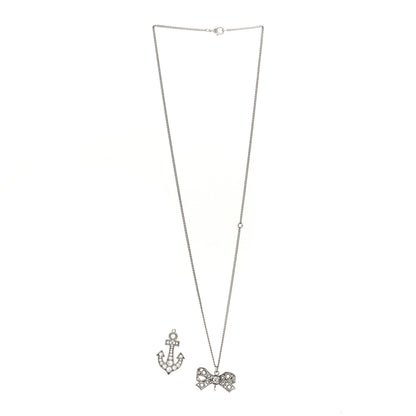 Chanel Crystal Pearl CC Bow Anchor Necklace Silver 3 of 5