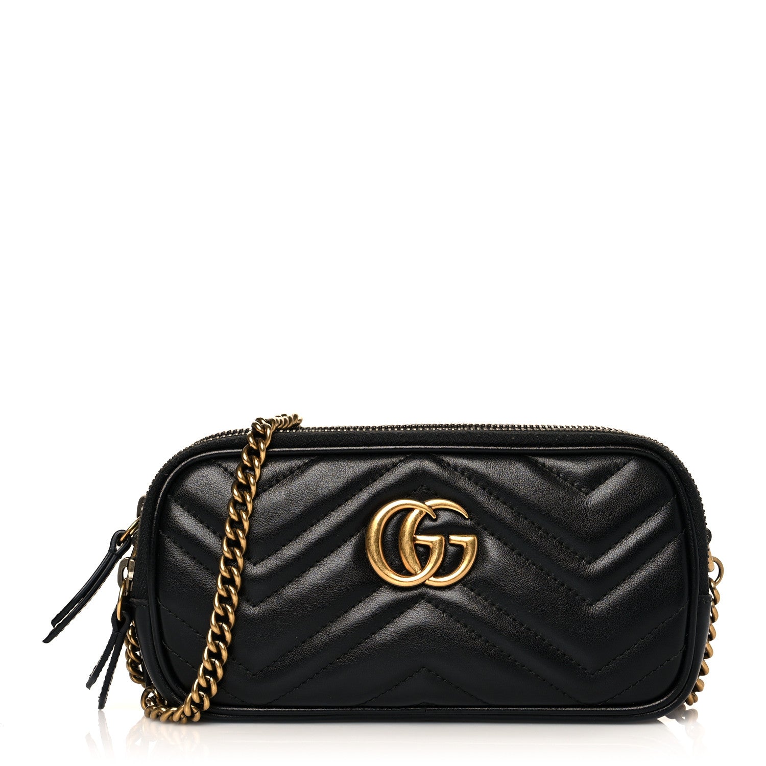 Gucci Calfskin Matelasse Mini GG Marmont Chain Crossbody Bag Black 1 of 13