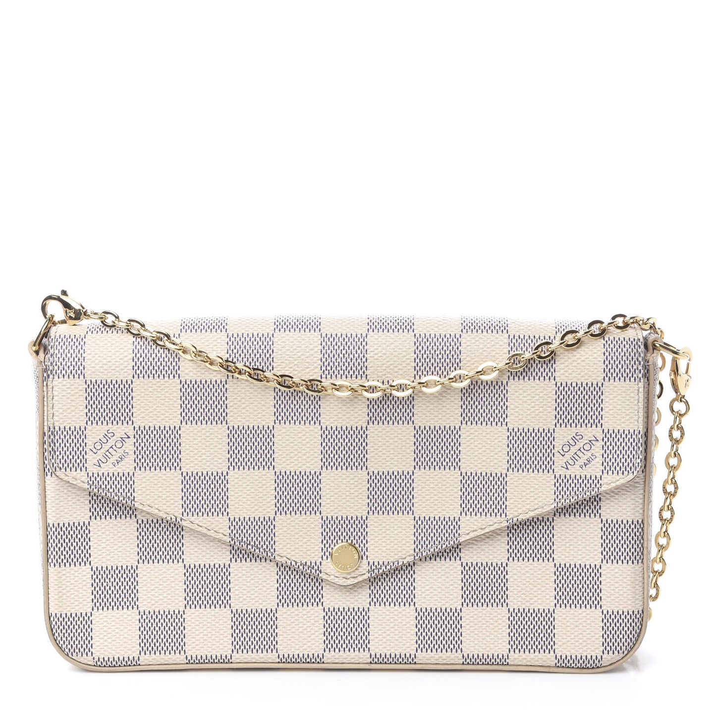 Damier Azur Pochette Felicie Chain Wallet Rose Ballerine