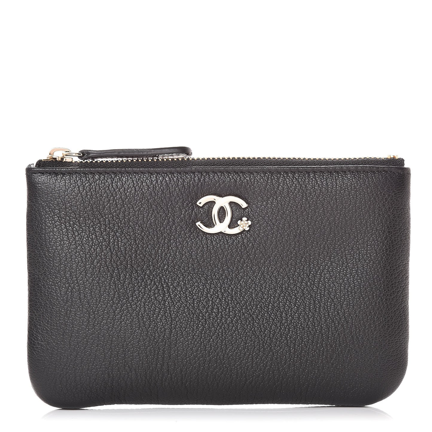 Goatskin Small CC Clover Cosmetic Case Black
