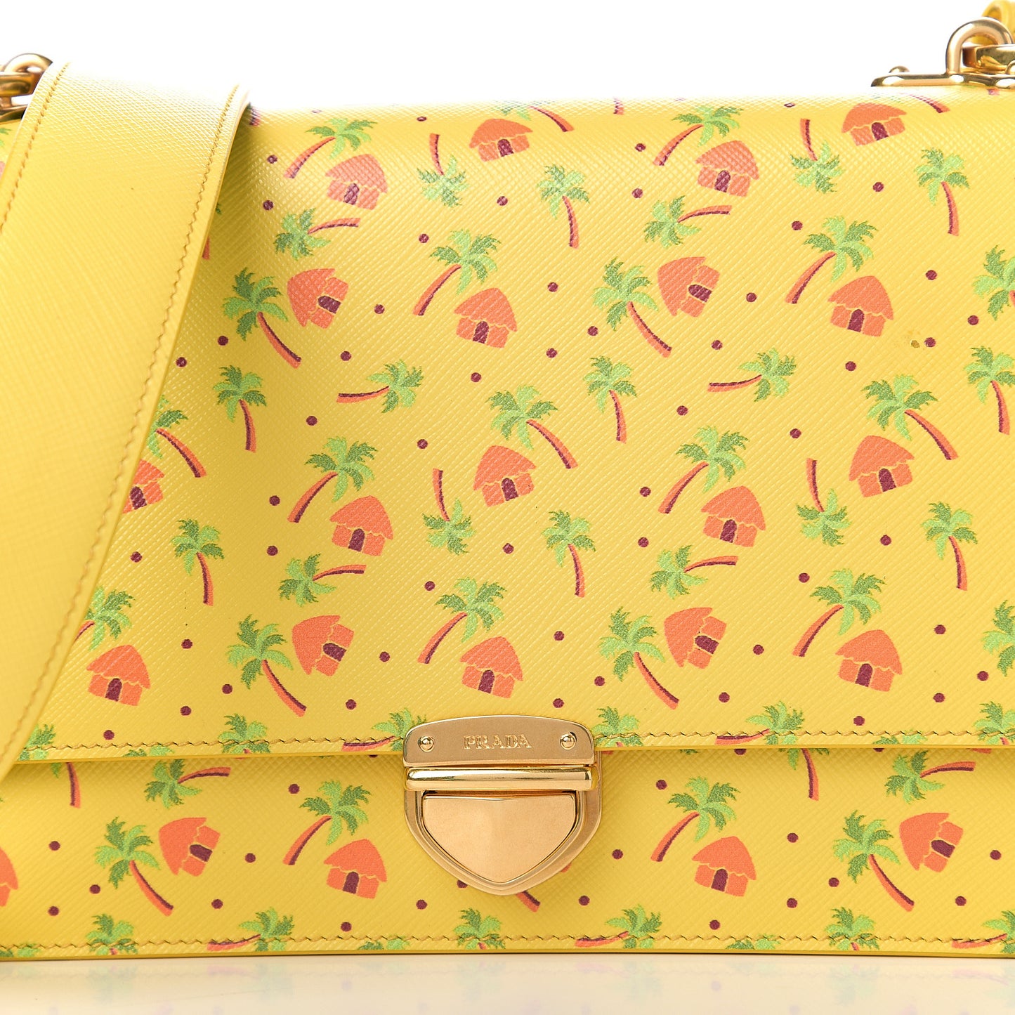 Saffiano Palm Tree Print Shoulder Bag Giallo