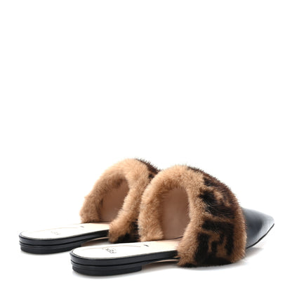 Fendi Calfskin Mink Fur FF Flat Mules 38 Black 4 of 7