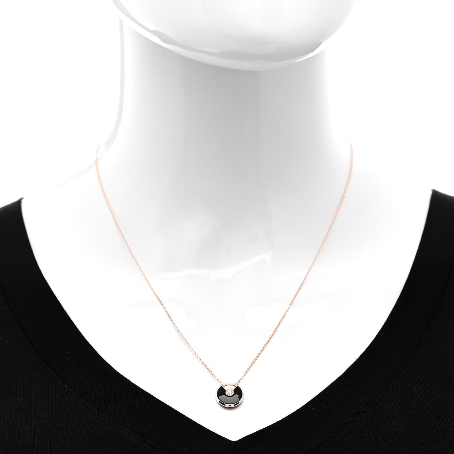 18K Pink Gold Diamond Black Onyx XS Amulette de Cartier Pendant Necklace