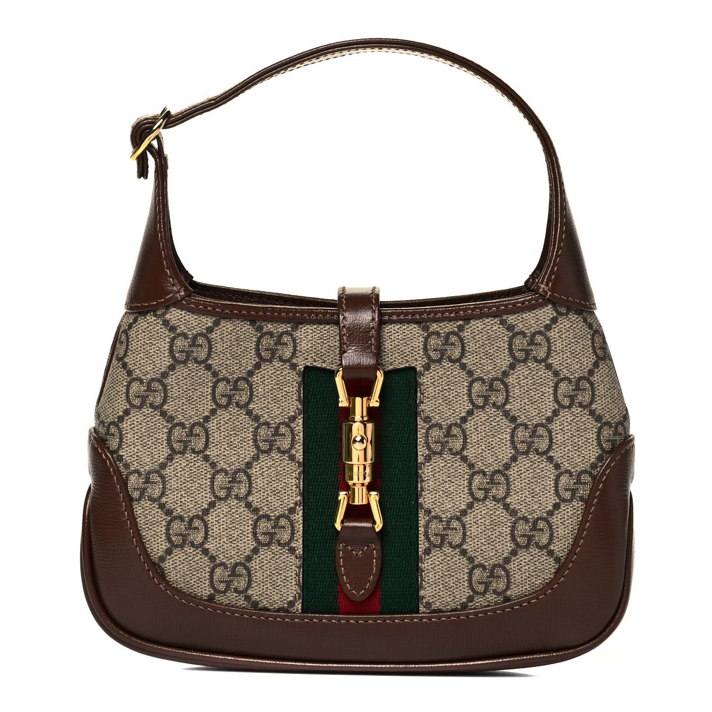 GG Supreme Monogram Azalea Calfskin Web Mini Jackie 1961 Hobo Beige Ebony Brown Sugar