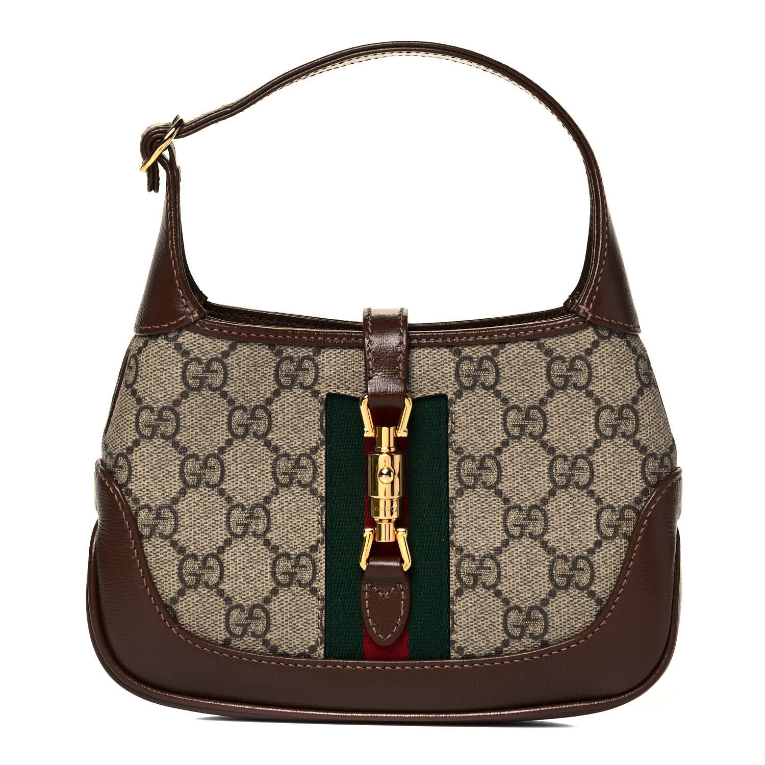 Gucci GG Supreme Monogram Azalea Calfskin Web Mini Jackie 1961 Hobo Beige Ebony Brown Sugar 1 of 13