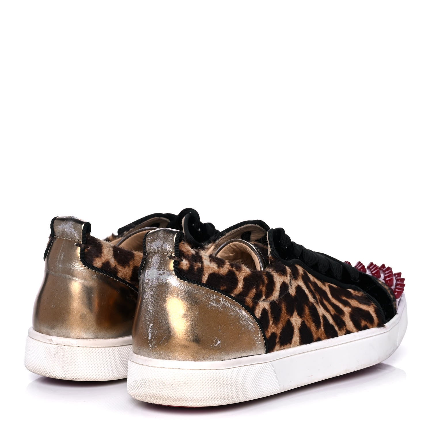 Christian Louboutin Calf Hair Womens Louis Junior Spikes Flat Sneakers 39 Leopard 4 of 10