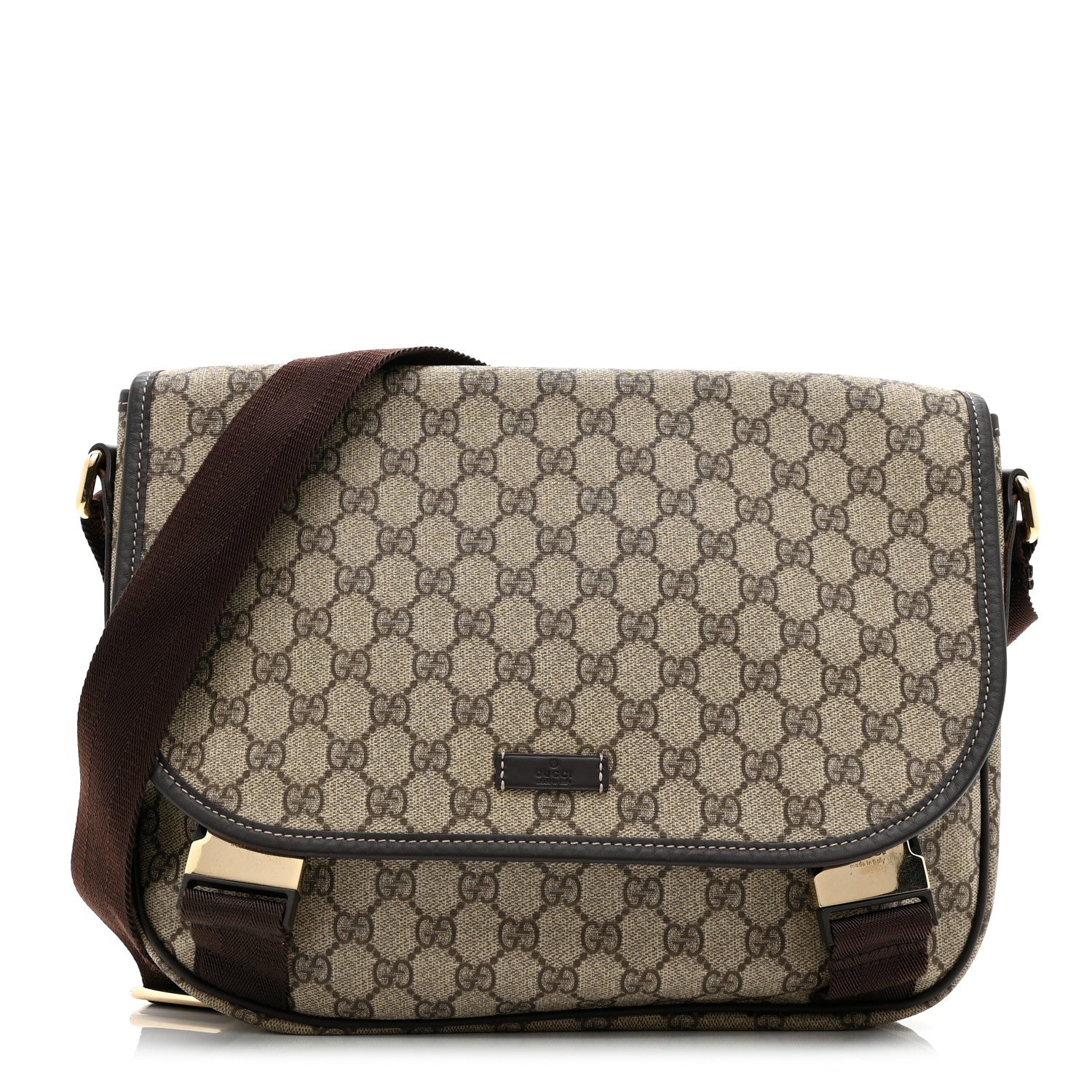 Gucci GG Plus Monogram Medium Double Buckle Flap Messenger Bag Beige Dark Brown 1 of 10