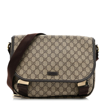 Gucci GG Plus Monogram Medium Double Buckle Flap Messenger Bag Beige Dark Brown 1 of 10