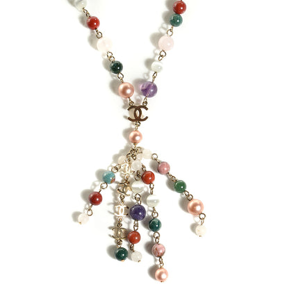 Chanel Beaded Pearl CC Long Strand Necklace Gold Multicolor 1 of 4