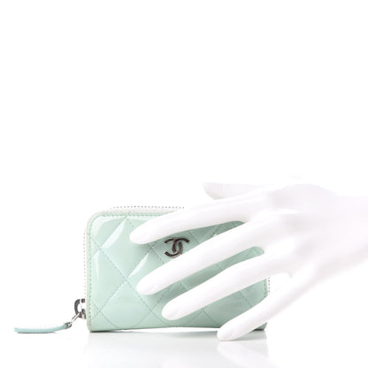 Chanel Patent Calfskin Quilted Zip Coin Purse Light Green 2 of 7