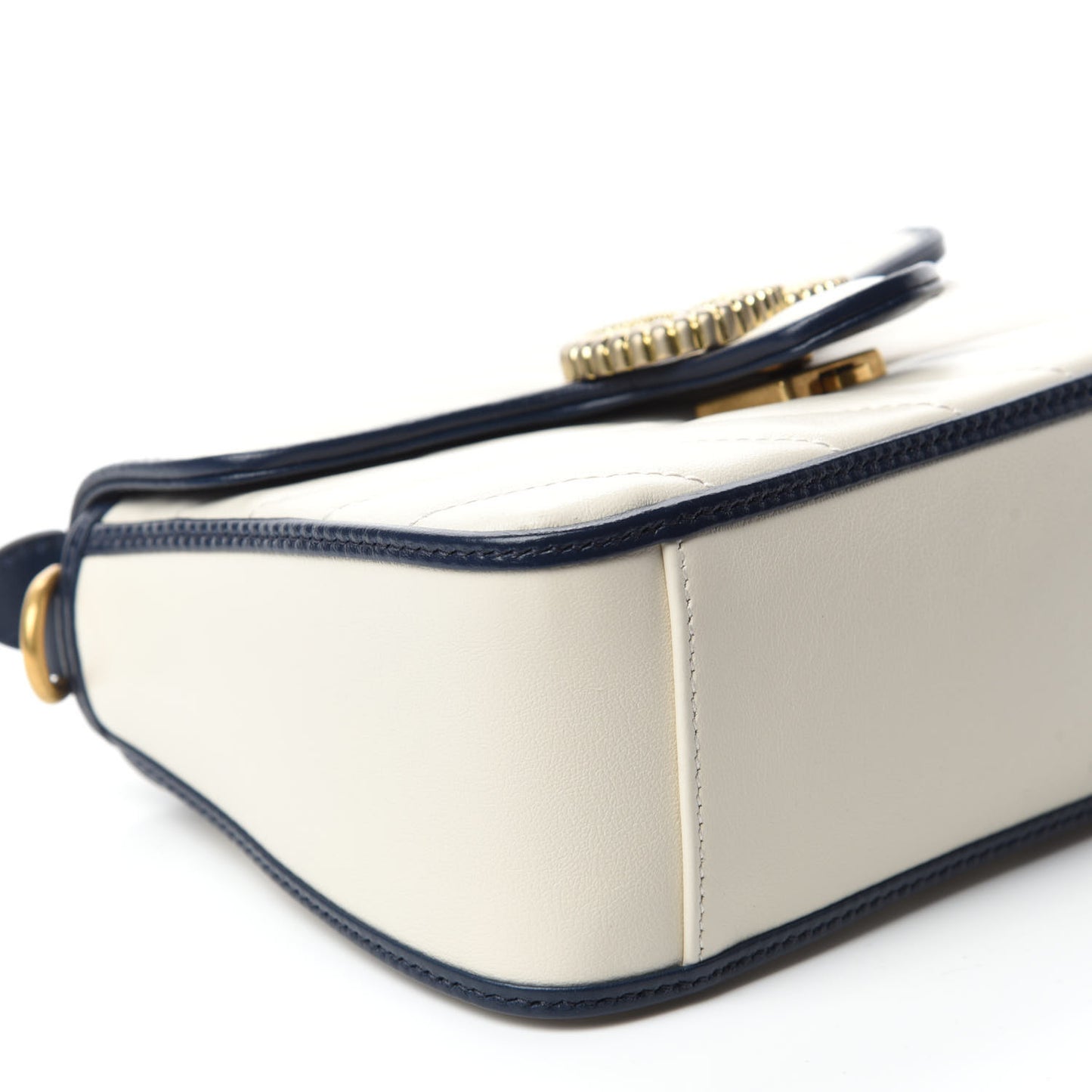 Vintage Effect Calfskin Matelasse Diagonal Mini Torchon GG Marmont Top Handle Shoulder Bag Mystic White Blue Agata