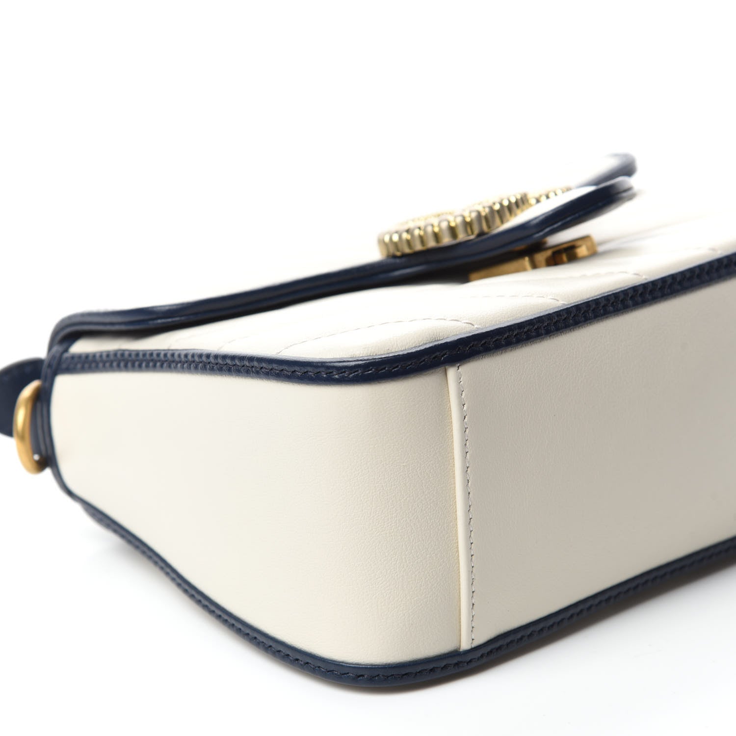 Gucci Vintage Effect Calfskin Matelasse Diagonal Mini Torchon GG Marmont Top Handle Shoulder Bag Mystic White Blue Agata 6 of 11