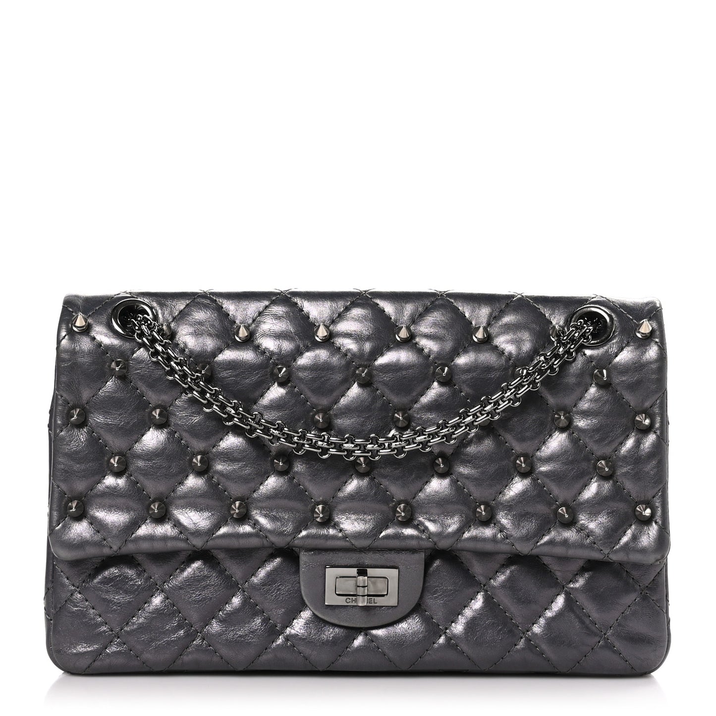 Metallic Aged Calfskin Quilted Studded 2.55 Reissue 226 Flap Dark Silver
