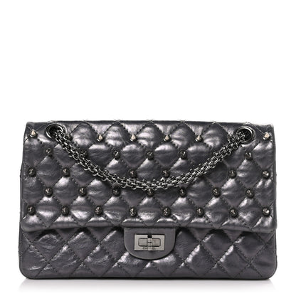 Chanel Metallic Aged Calfskin Quilted Studded 2.55 Reissue 226 Flap Dark Silver 1 of 9