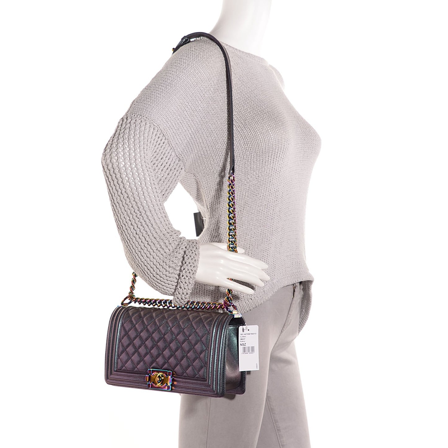 Iridescent Goatskin Quilted Medium Boy Flap Purple