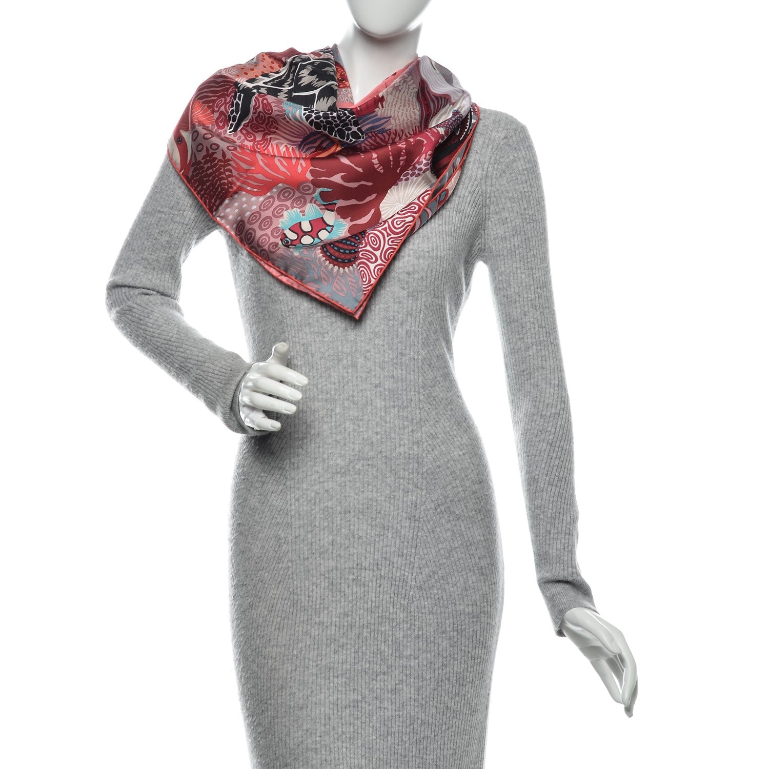 Hermes Silk Under The Waves Scarf 90 Rose Rouge Violine 2 of 7