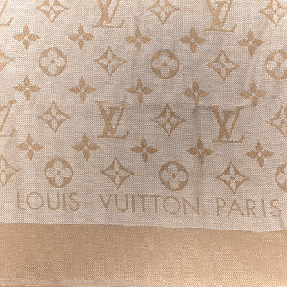 Louis Vuitton Silk Wool Monogram Denim Shawl Beige Rose 3 of 10