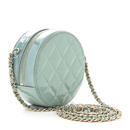 Chanel Patent Quilted Round Clutch With Chain Light Blue 3 of 11
