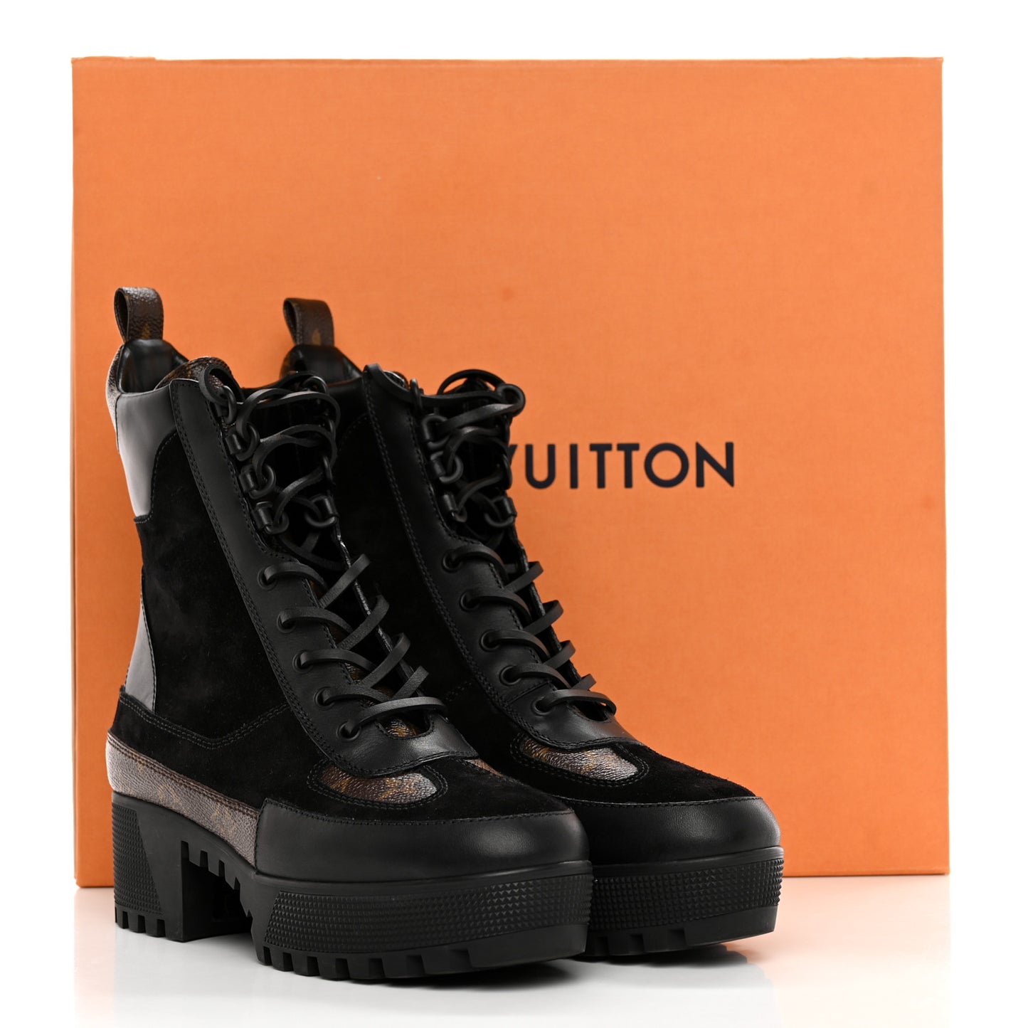 Suede Calfskin Monogram Laureate Platform Desert Boots 39 Black
