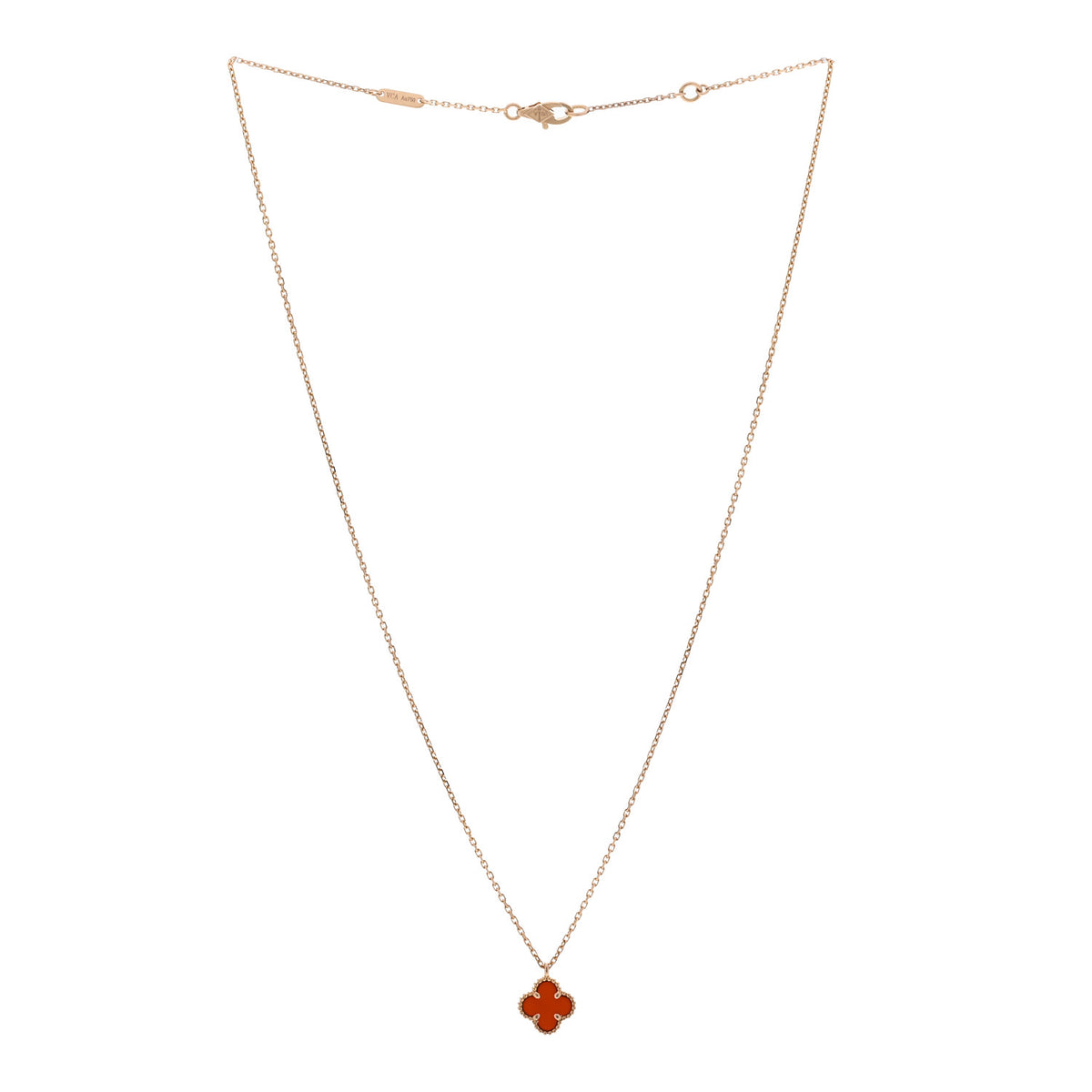 Van Cleef & Arpels 18K Rose Gold Carnelian Sweet Alhambra Pendant Necklace 3 of 5