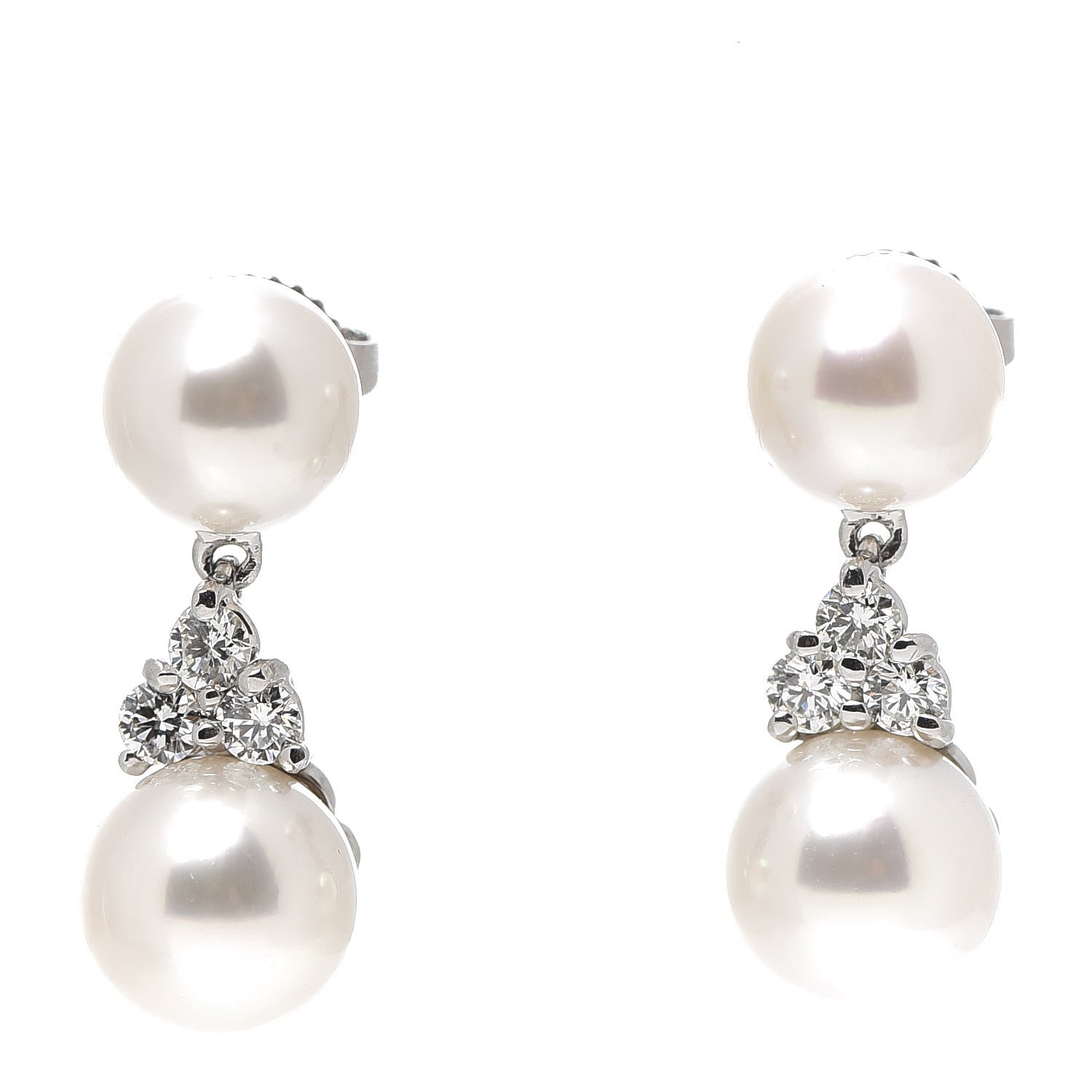 Tiffany Platinum Diamond Akoya Pearl 7-8mm Aria Drop Earrings 1 of 5
