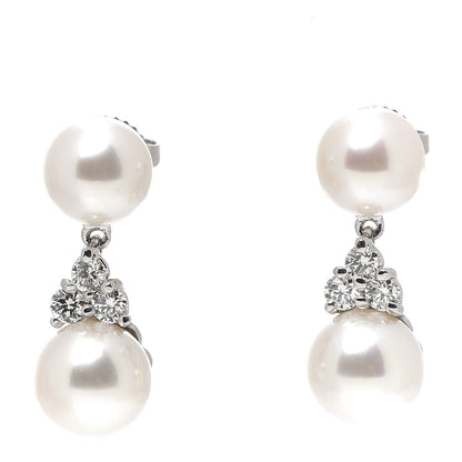 Tiffany Platinum Diamond Akoya Pearl 7-8mm Aria Drop Earrings 1 of 5