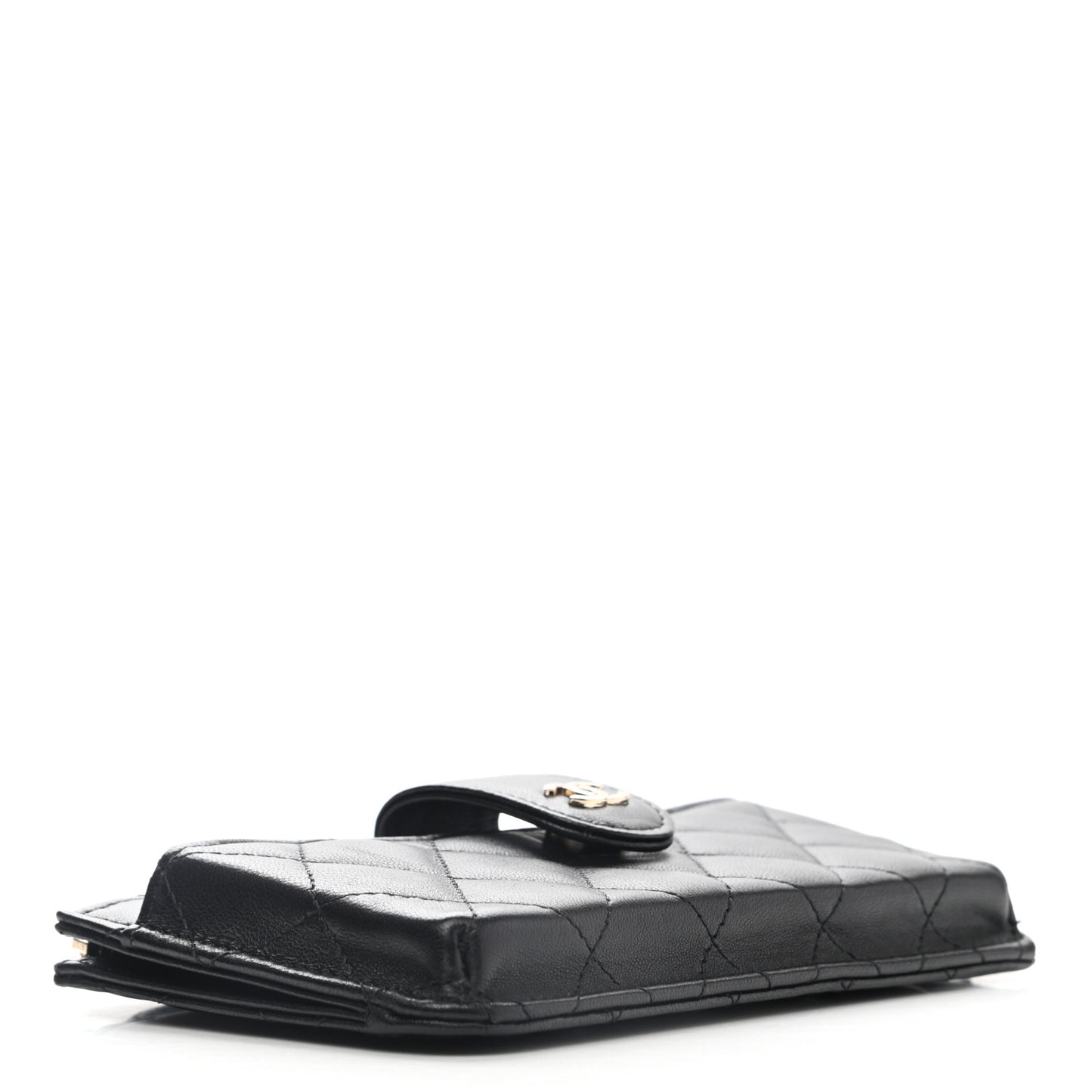Lambskin Quilted Phone Holder Zip Clutch Black