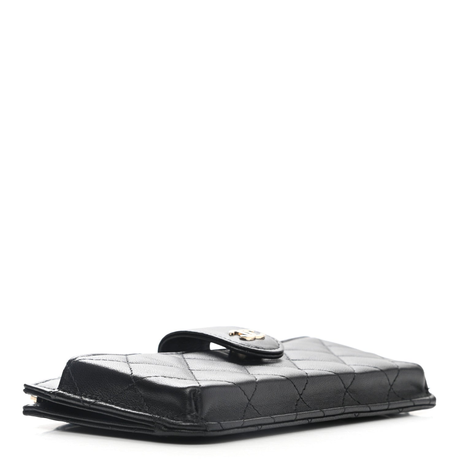 Chanel Lambskin Quilted Phone Holder Zip Clutch Black 4 of 8