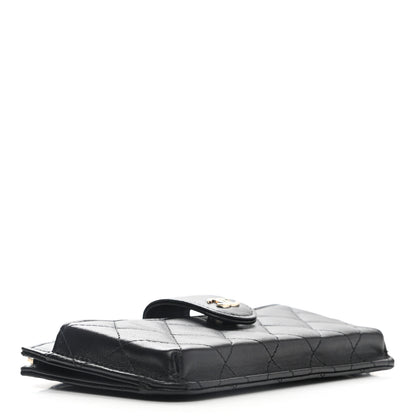 Chanel Lambskin Quilted Phone Holder Zip Clutch Black 4 of 8
