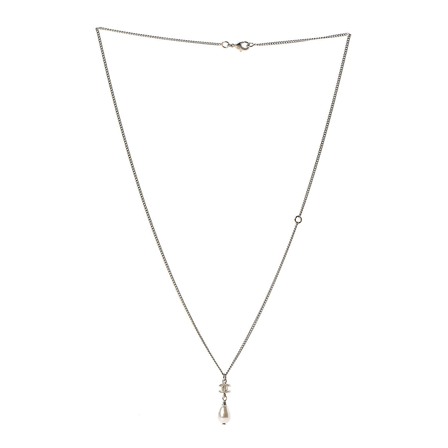 Chanel Pearl CC Drop Necklace Light Gold 3 of 4