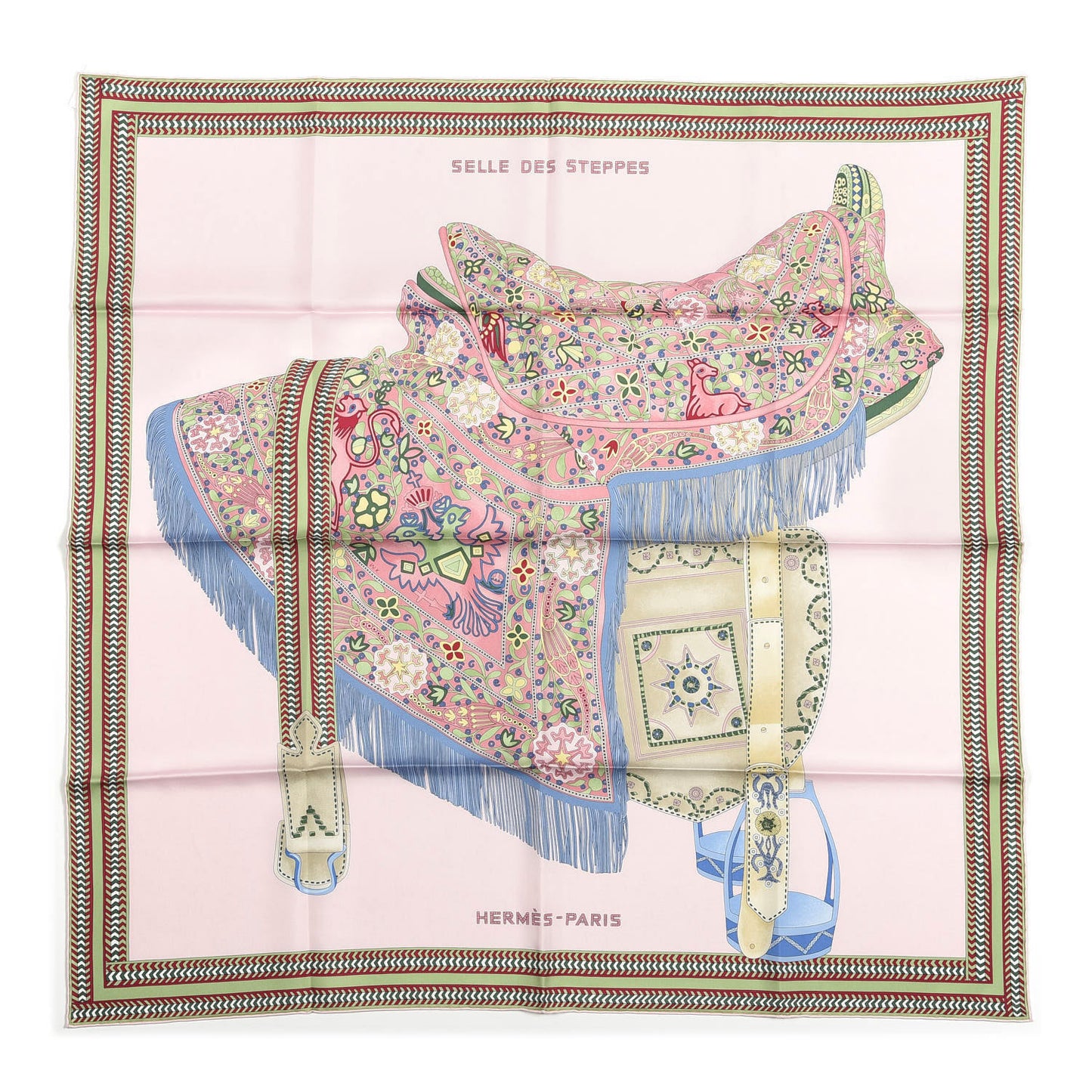 Silk Selle Des Steppes Scarf 90 Rose Pale Bleu Jean