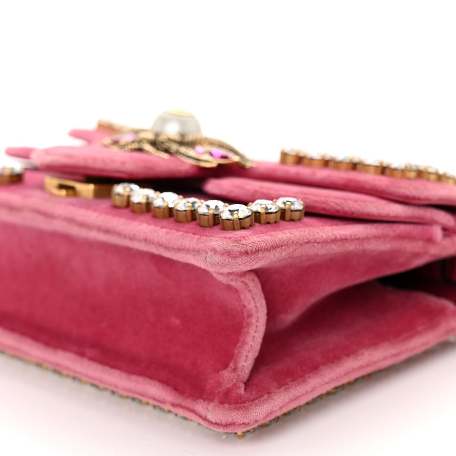 Gucci Velvet Crystal Mini Bee Broadway Shoulder Bag Light Raspberry Rose 10 of 10