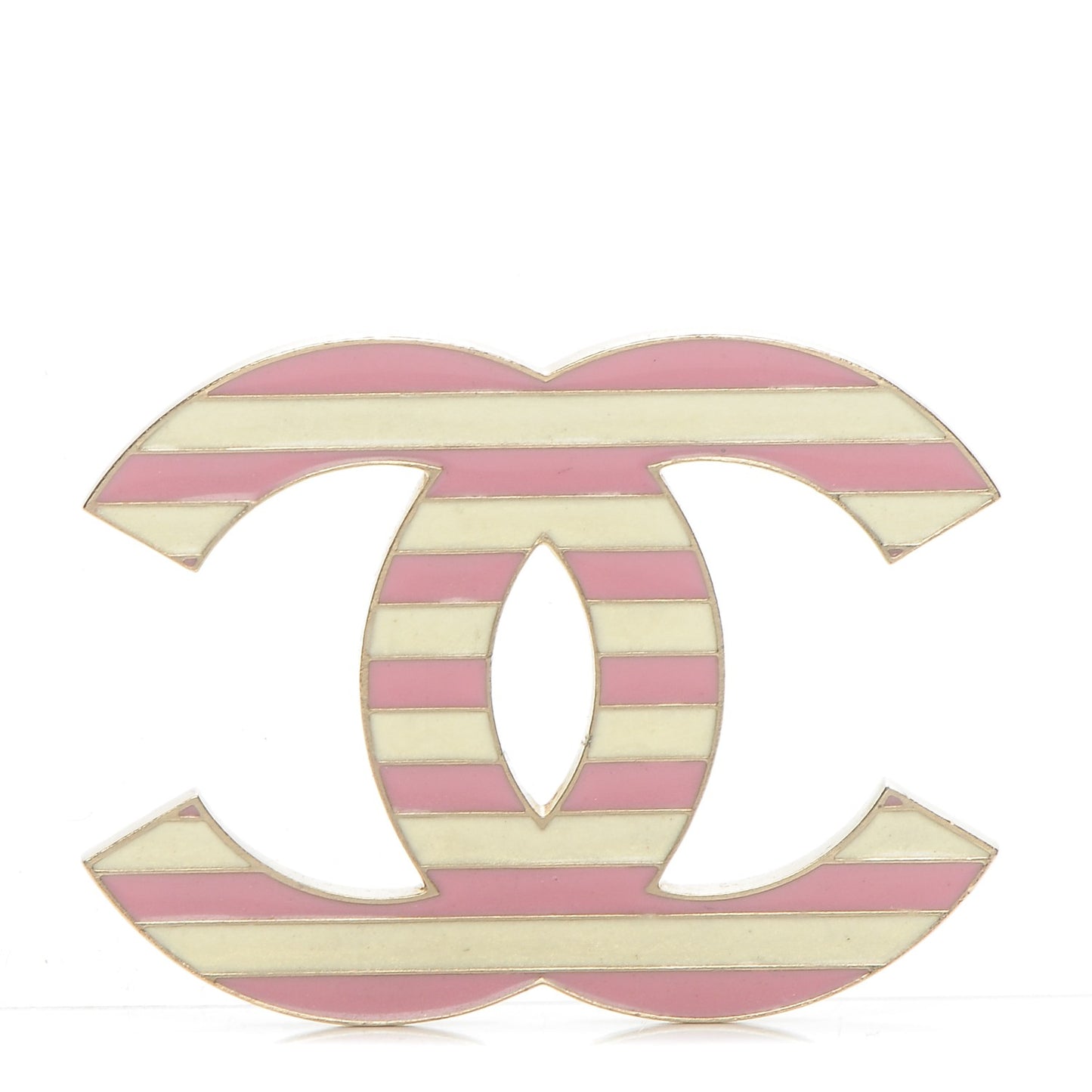 Enamel Striped CC Brooch Pink Gold