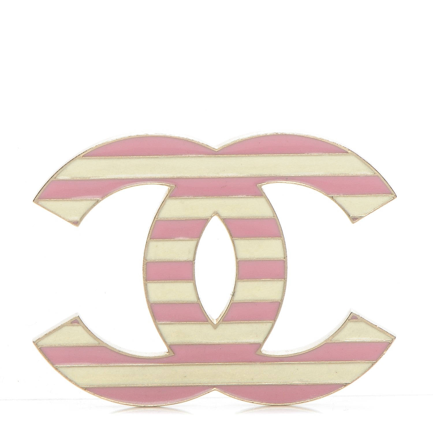 Chanel Enamel Striped CC Brooch Pink Gold 1 of 5