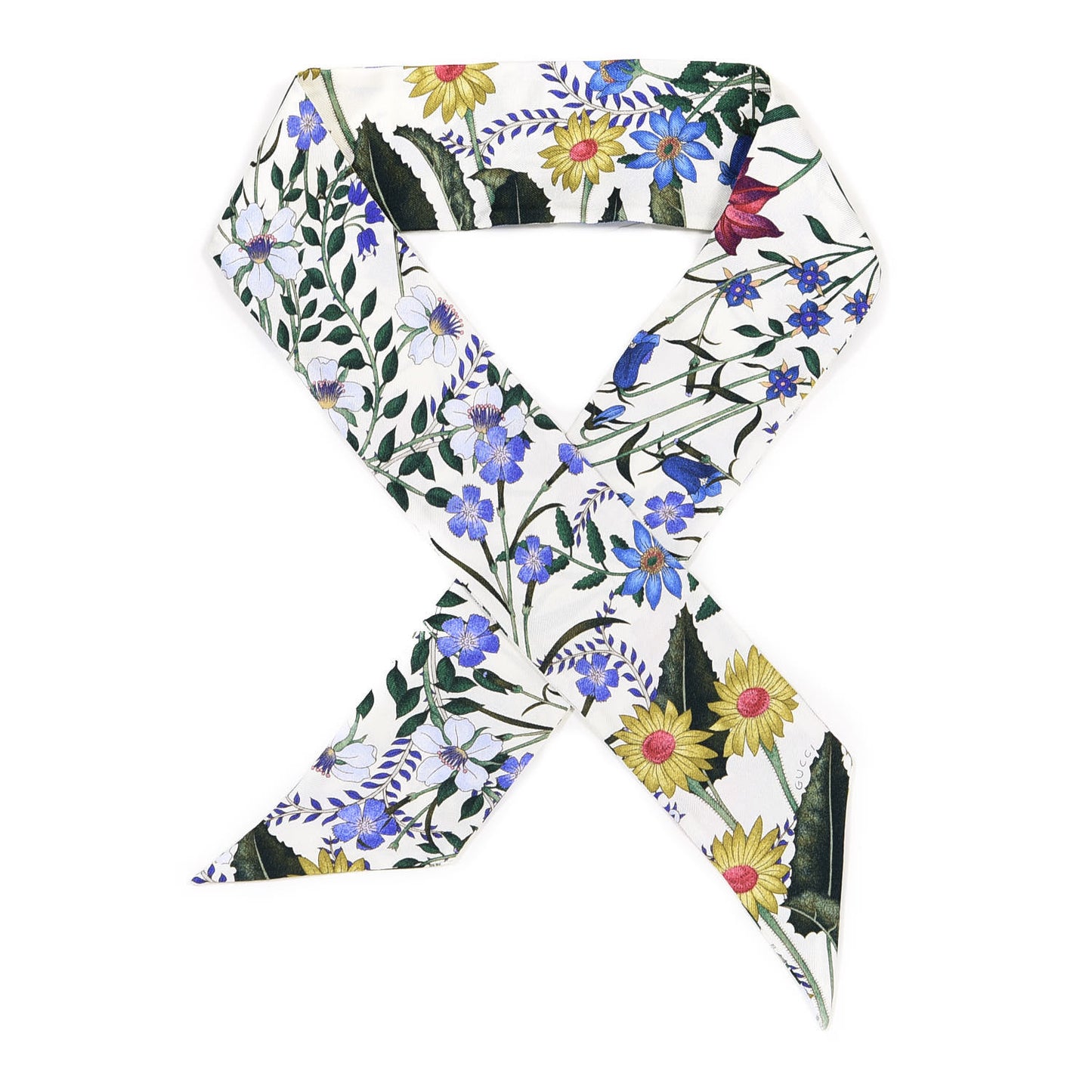 Silk Floral Neck Bow Scarf Multicolor