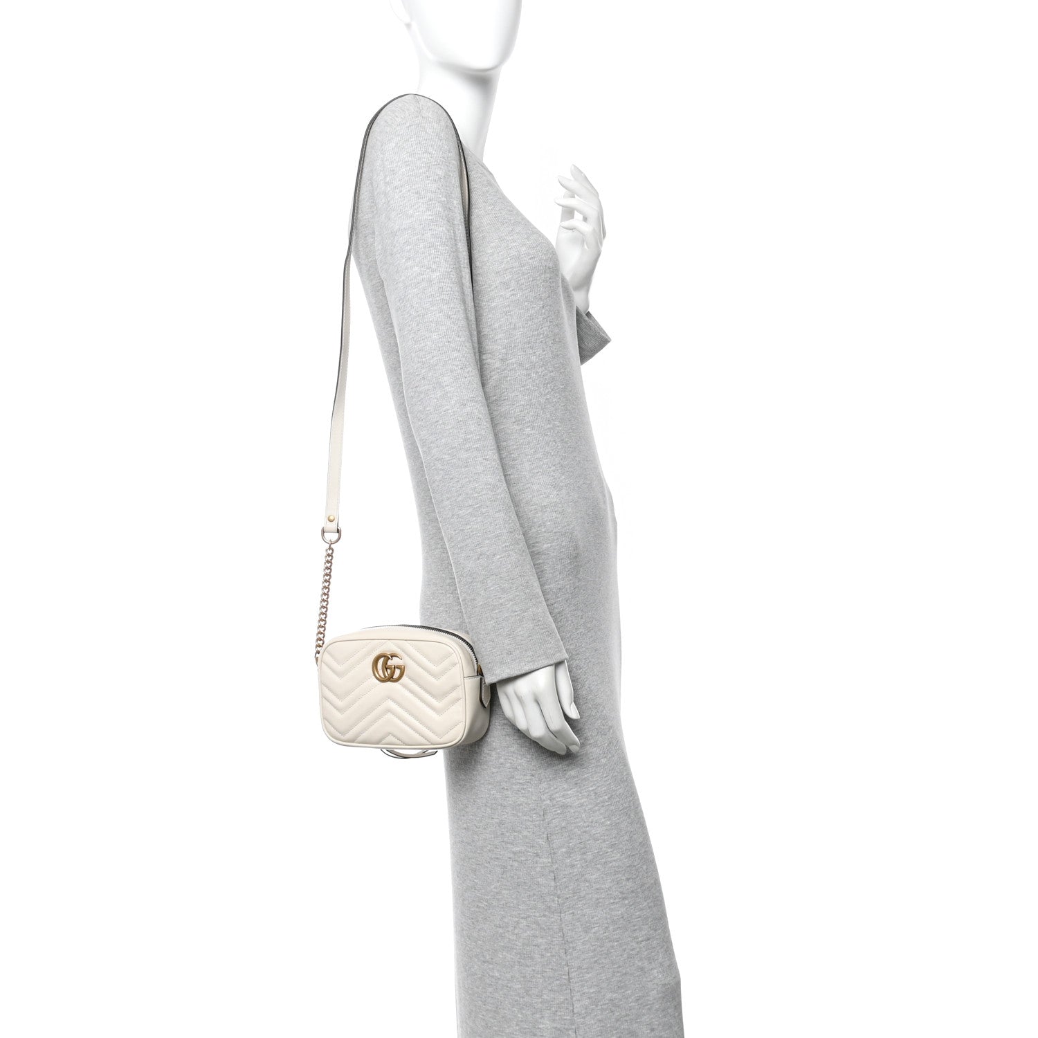 Gucci Calfskin Matelasse Mini GG Marmont Chain Shoulder Bag White 2 of 12