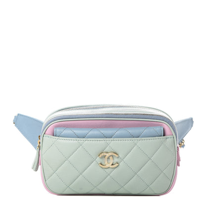 Chanel Goatskin Quilted Waist Bag Green Blue Pink 1 of 12