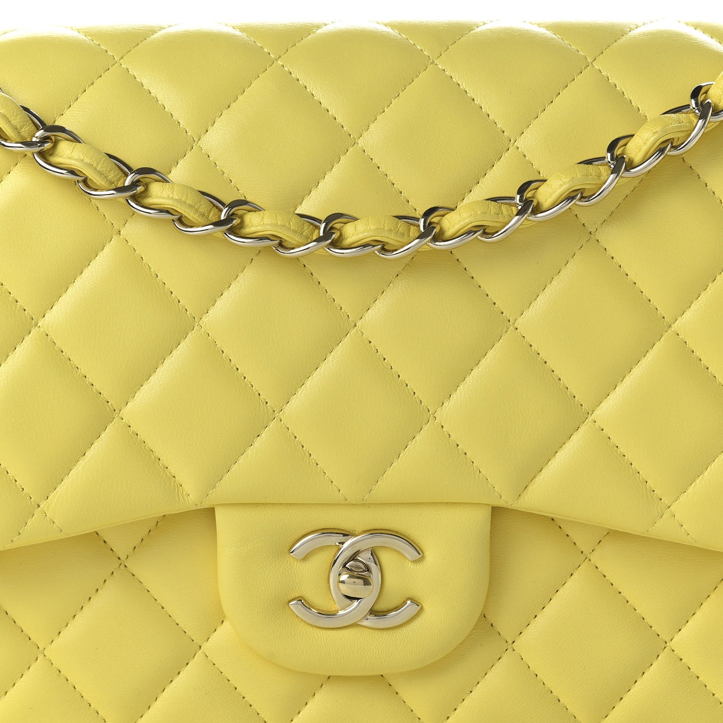 Lambskin Quilted Jumbo Double Flap Yellow