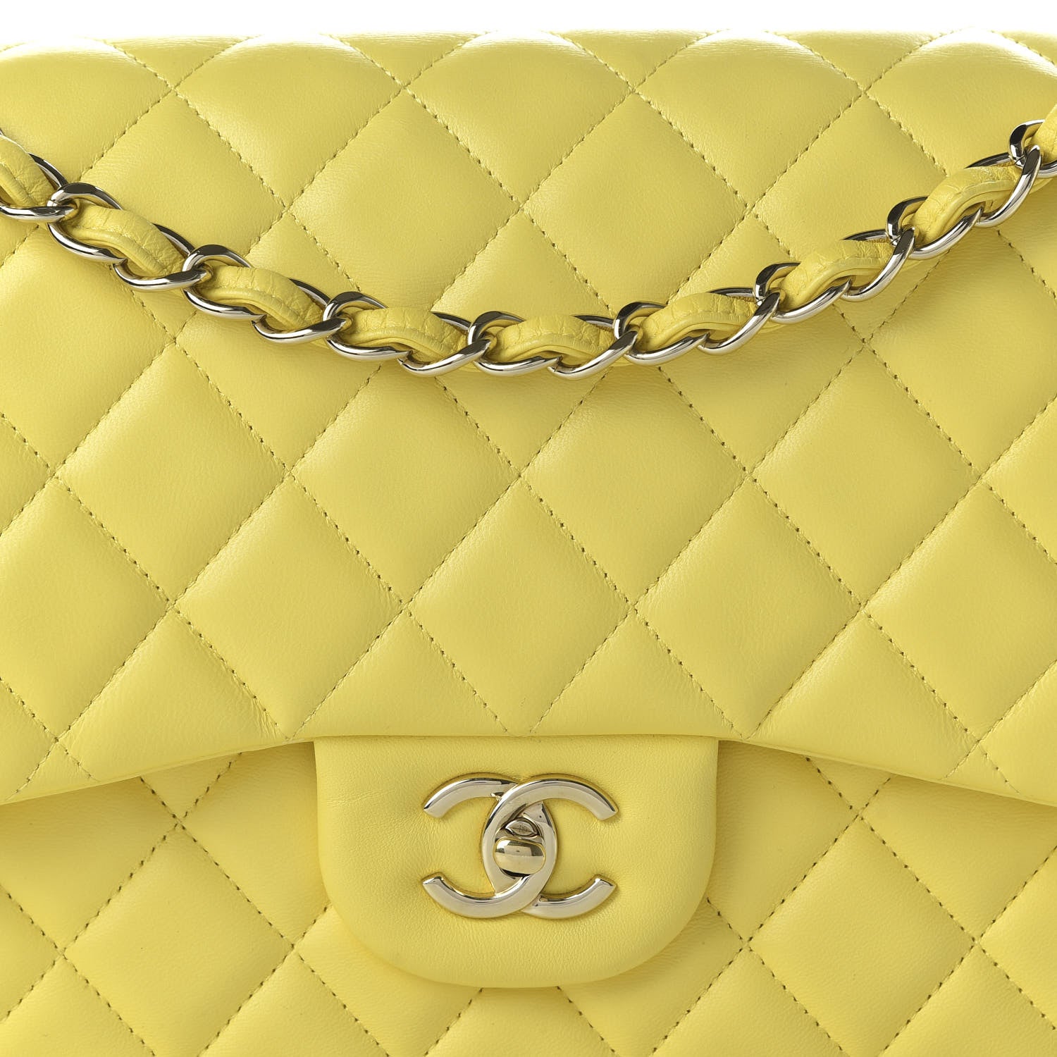 Chanel Lambskin Quilted Jumbo Double Flap Yellow 9 of 9
