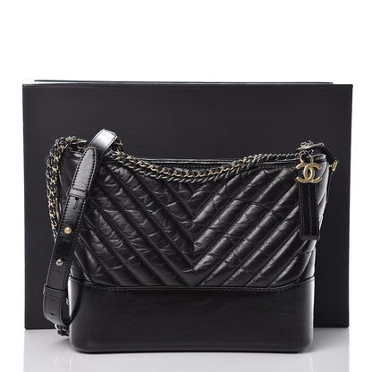 Chanel Aged Calfskin Chevron Quilted Medium Gabrielle Hobo Black 10 of 10