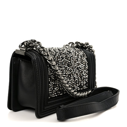 Chanel Calfskin Strass Crystal Small Boy Flap Black 3 of 10