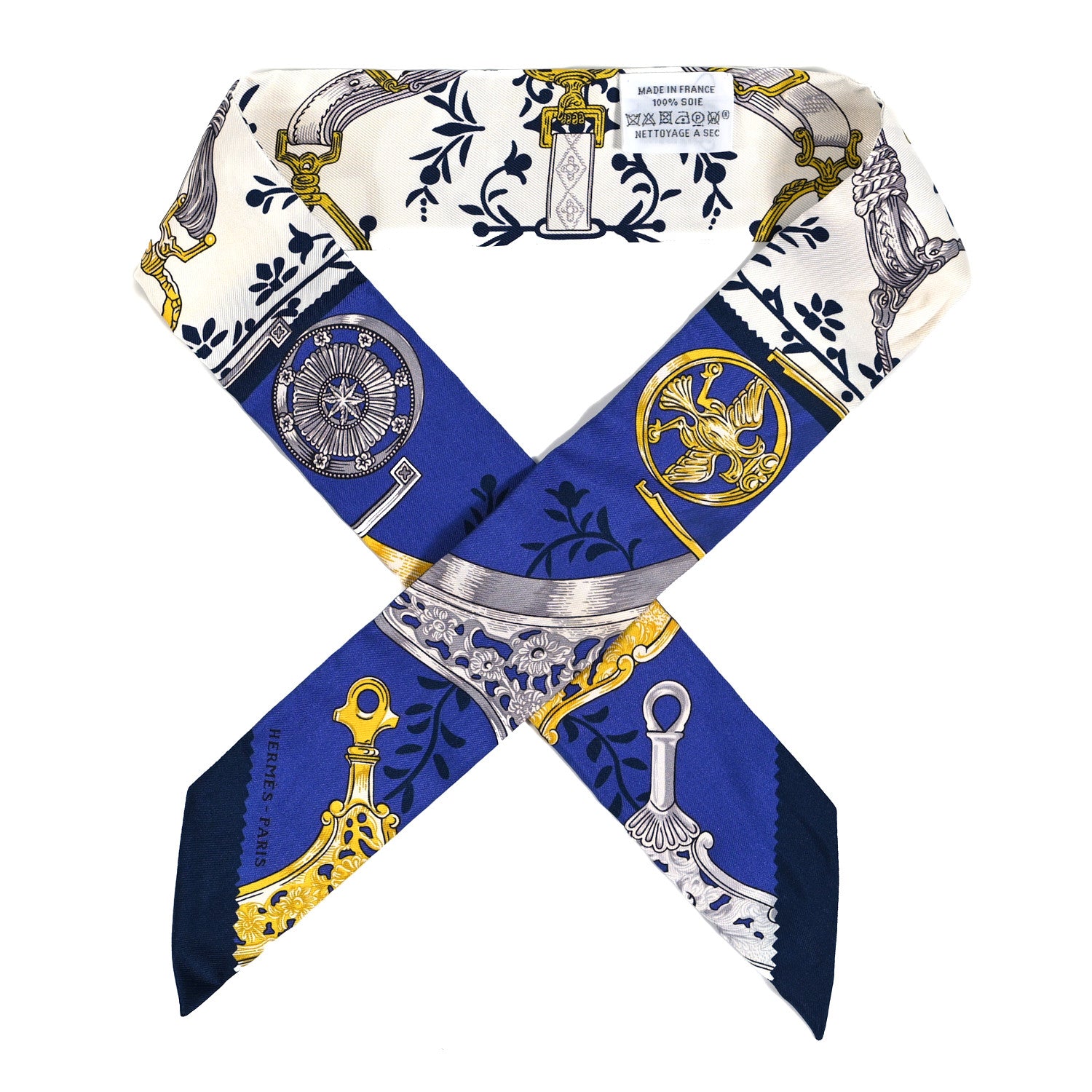 Hermes Silk Etriers Remix Twilly Marine White Or 1 of 4