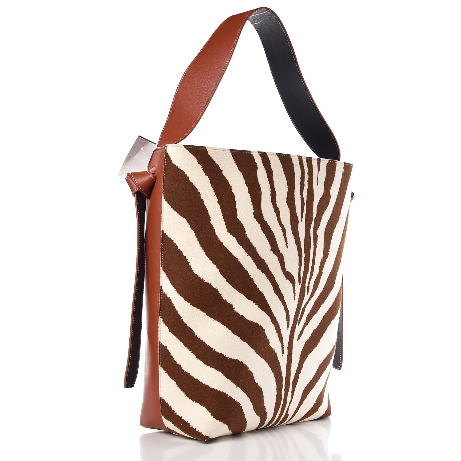 Celine Shiny Smooth Calfskin Zebra Printed Calf Hair Small Twisted Cabas Chalk Brick 3 of 6
