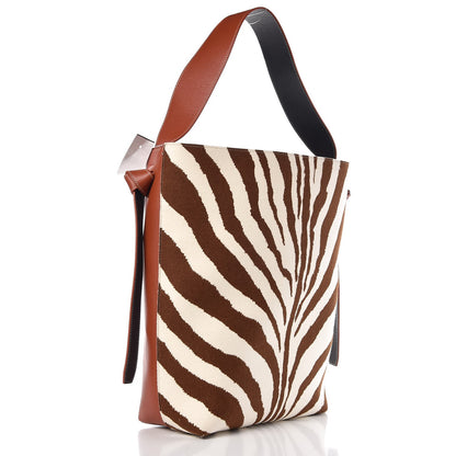 Celine Shiny Smooth Calfskin Zebra Printed Calf Hair Small Twisted Cabas Chalk Brick 3 of 6