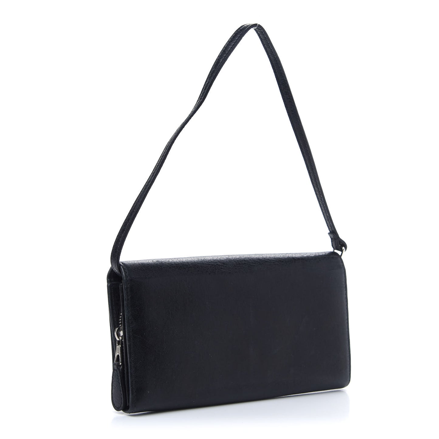 Agneau Giant 12 Silver Hardware Continental Wallet on Strap Black