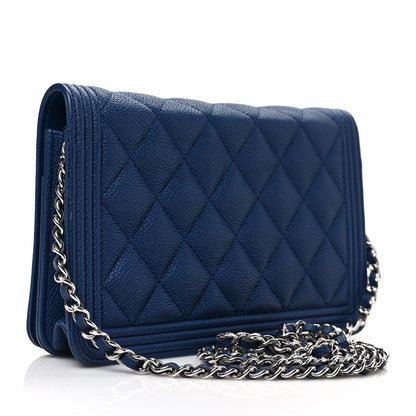 Chanel Caviar Quilted Boy Wallet On Chain WOC Blue 3 of 10